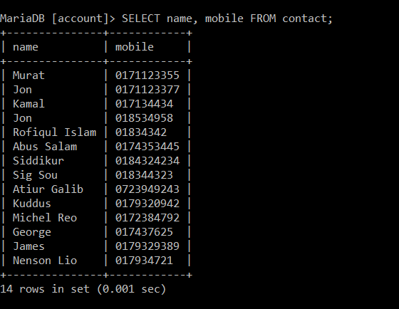 fetch data from database table with specific column