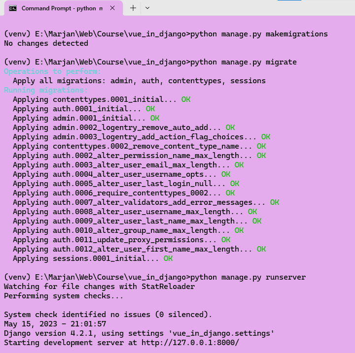 Django migration and runserver